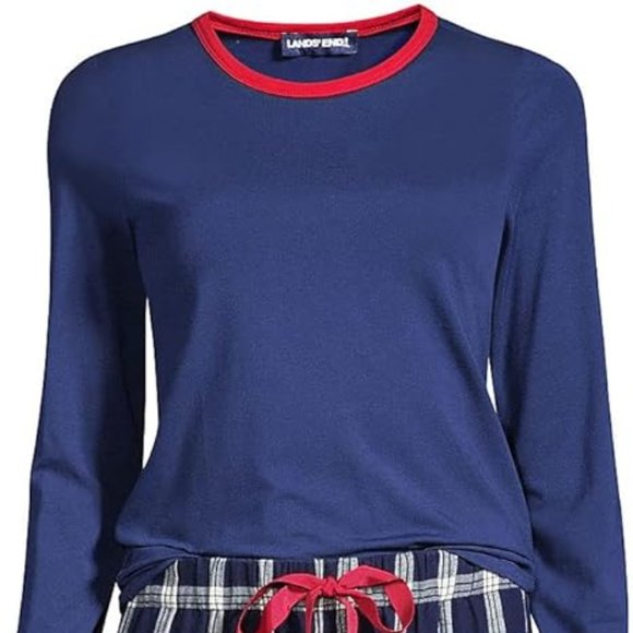 Women's Knit Pajama Set Long Sleeve T-Shirt and Flannel Pants Set, NWT - Picture 2 of 5